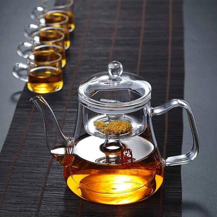 Ceainic de sticlă cu cameră internă dublă pentru infuzarea ceaiului, design modern minimalist, pentru uz casnic