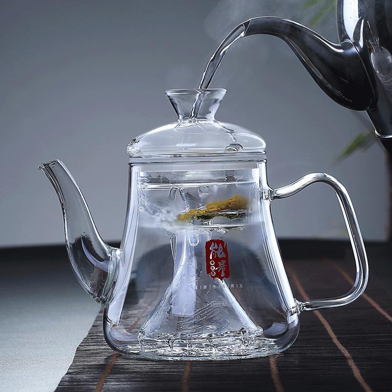 Ceainic de sticlă cu cameră internă dublă pentru infuzarea ceaiului, design modern minimalist, pentru uz casnic