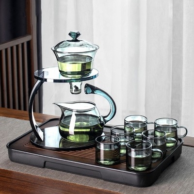 Set de ceai din sticlă pentru uz casnic, lux premium, ceainic cu infuzor magnetic și căni Kung Fu