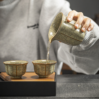Set Kung Fu ceai cu formă de petală, ceramic Ru Kiln, pentru uz casnic, ceainic și cești în stil chinezesc
