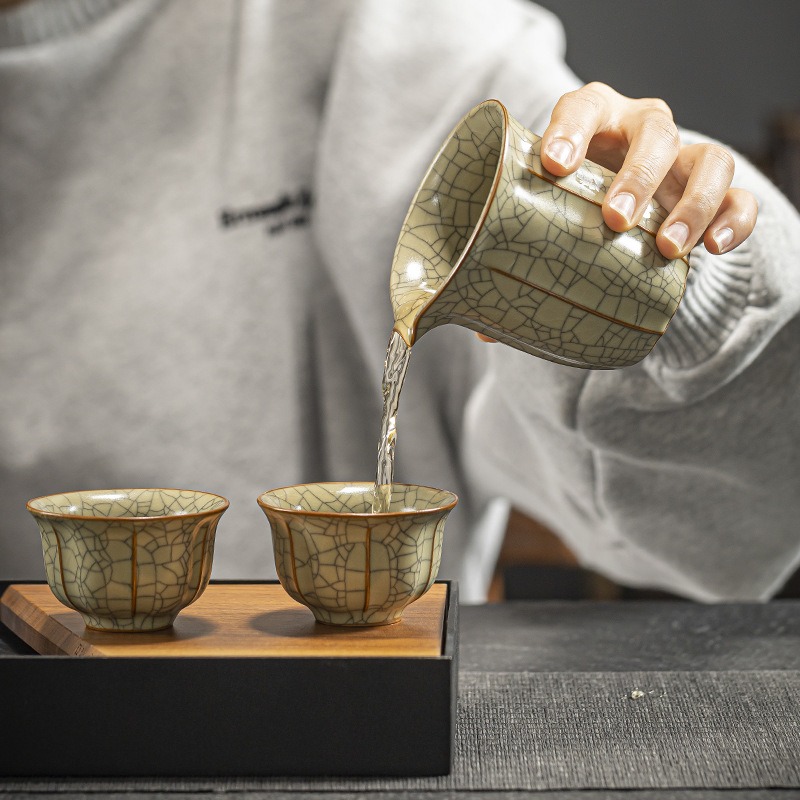 Set Kung Fu ceai cu formă de petală, ceramic Ru Kiln, pentru uz casnic, ceainic și cești în stil chinezesc