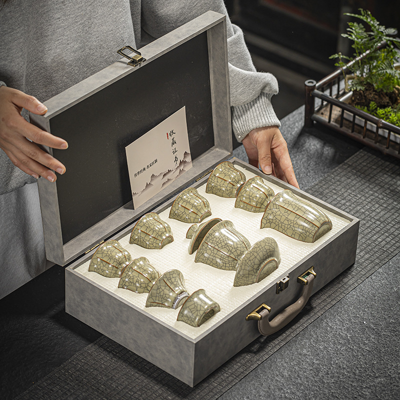 Set Kung Fu ceai cu formă de petală, ceramic Ru Kiln, pentru uz casnic, ceainic și cești în stil chinezesc