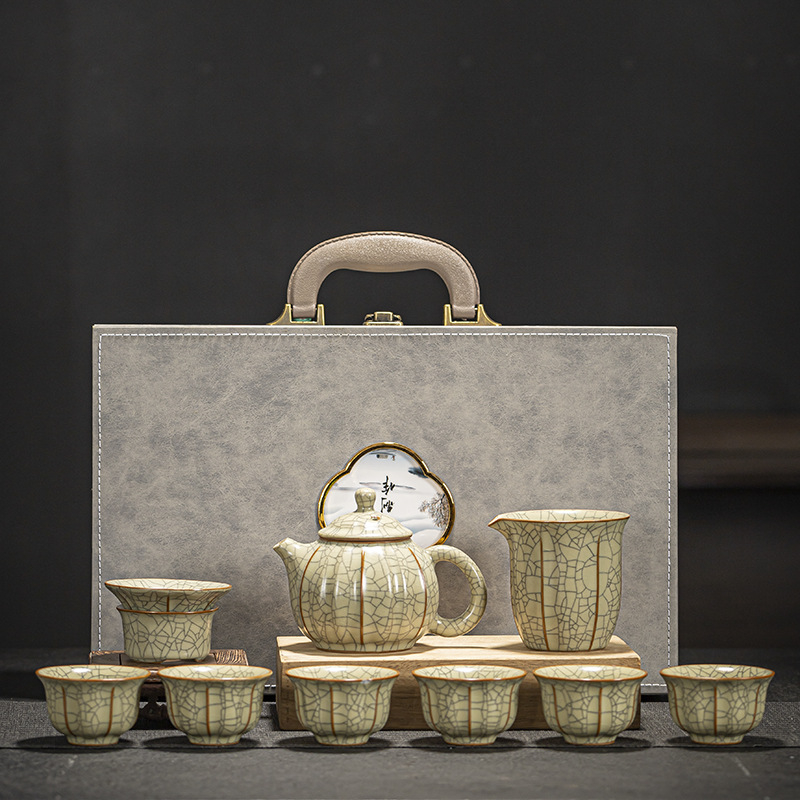 Set Kung Fu ceai cu formă de petală, ceramic Ru Kiln, pentru uz casnic, ceainic și cești în stil chinezesc