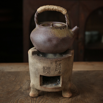 Ceainic ceramic Gongfu ceai, încălzire pe lemn, cu plită de fierbere în stil Chaozhou