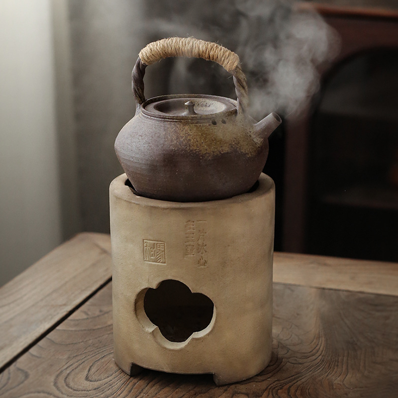 Ceainic ceramic Gongfu ceai, încălzire pe lemn, cu plită de fierbere în stil Chaozhou