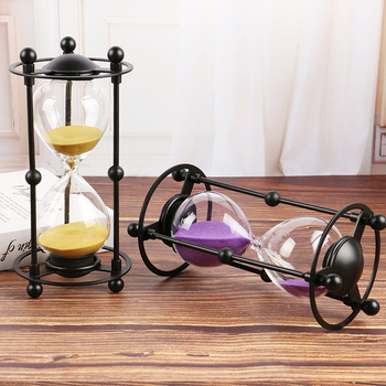 Clepsidră de birou din sticlă, decor minimalist modern cu artă din fier în stil vintage, temporizare de 15 minute, cadou ideal
