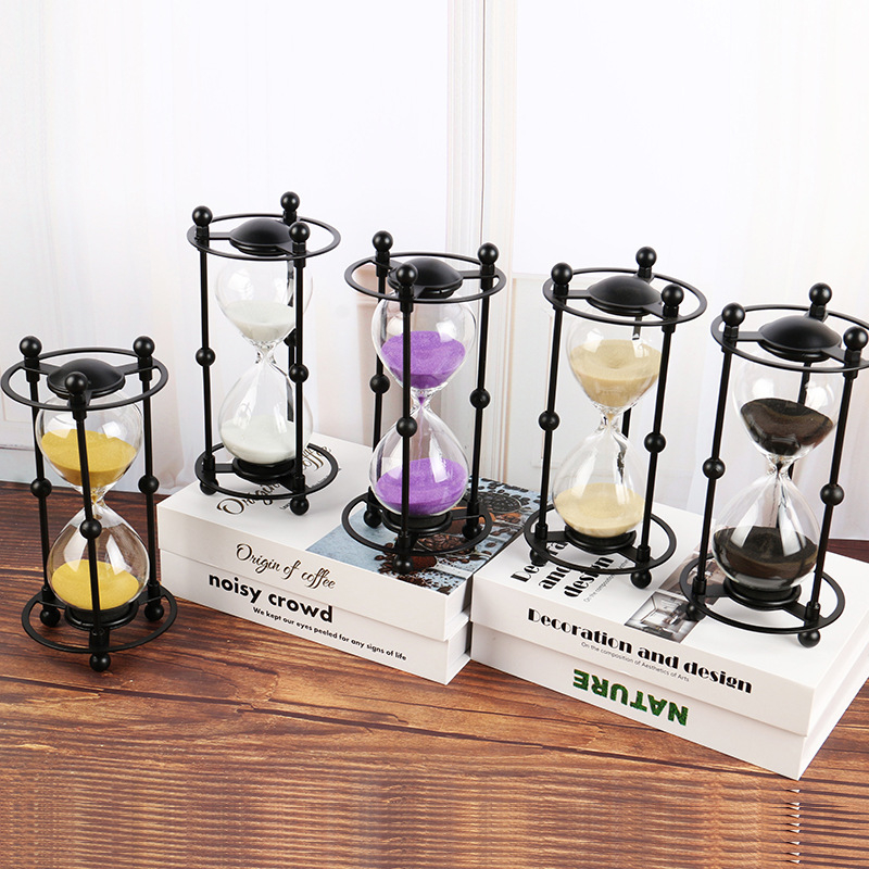 Clepsidră de birou din sticlă, decor minimalist modern cu artă din fier în stil vintage, temporizare de 15 minute, cadou ideal