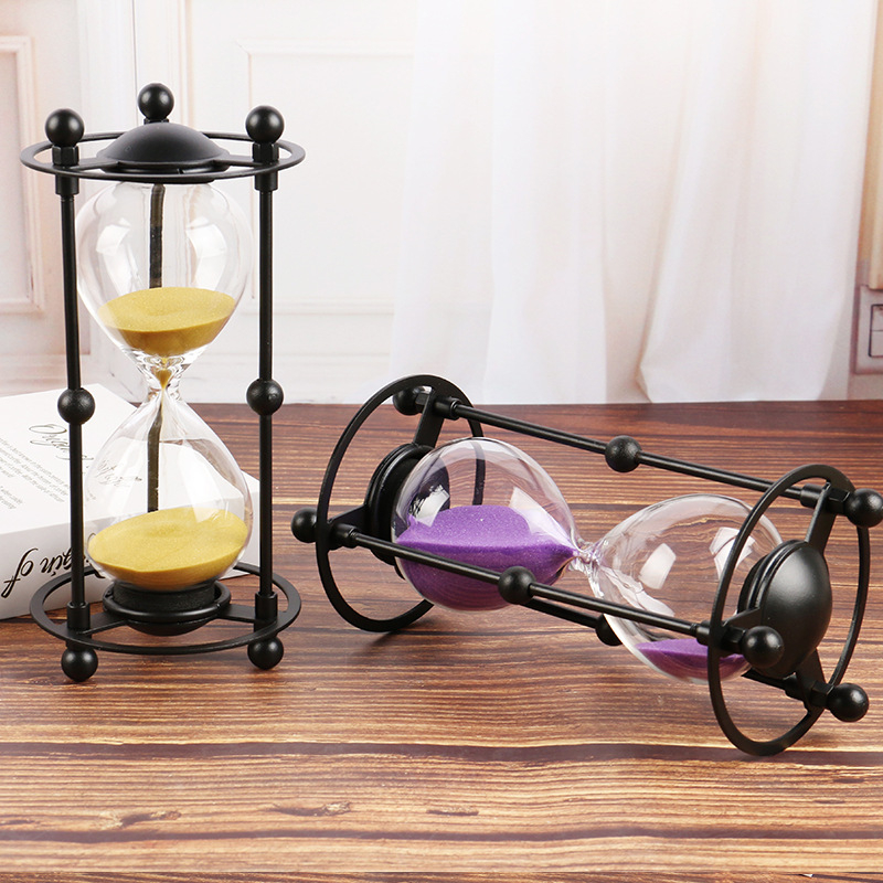 Clepsidră de birou din sticlă, decor minimalist modern cu artă din fier în stil vintage, temporizare de 15 minute, cadou ideal