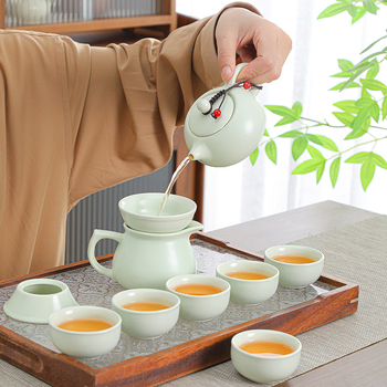 Set ceai ceramic Kung Fu Dingyao în cutie cadou, portabil pentru casă și birou, personalizabil, glazură colorată, calitate de primă clasă