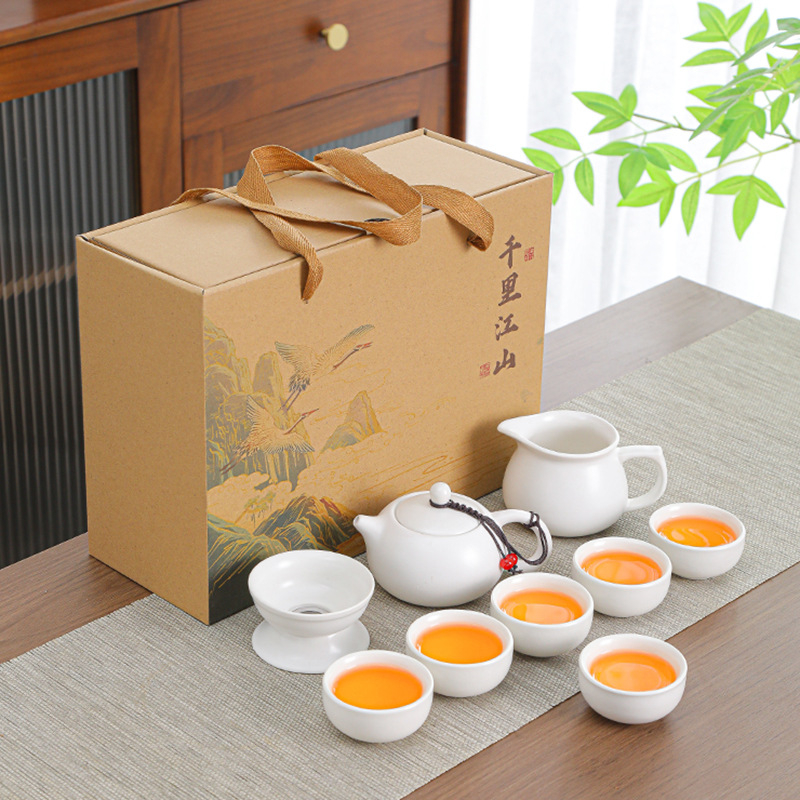 Set ceai ceramic Kung Fu Dingyao în cutie cadou, portabil pentru casă și birou, personalizabil, glazură colorată, calitate de primă clasă