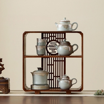 Set de ceai din porțelan Shengbai, cu motiv filigran argintiu în stil bujor chinezesc, ceramic, portabil, cu o ceainică și două cești