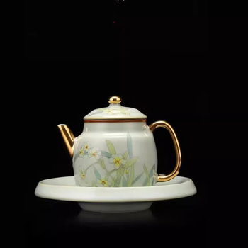 Ceainic Ruyao Xishi – Guofeng aurit, ceramică Gongfu ceai pentru uz casnic, glazură crăpată, lux ușor, set cadou, personalizabil