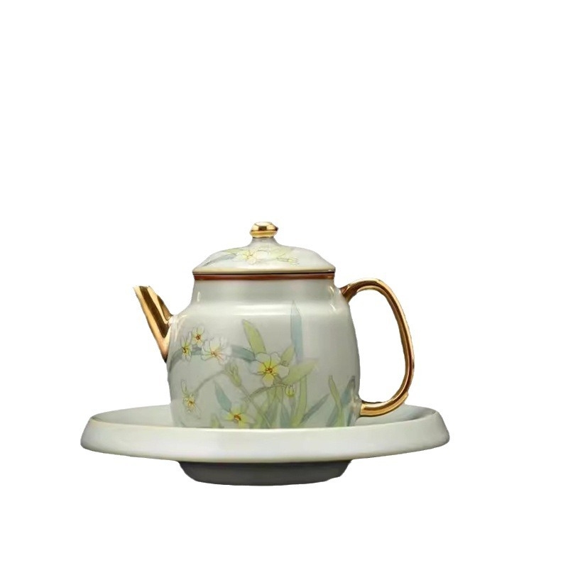 Ceainic Ruyao Xishi – Guofeng aurit, ceramică Gongfu ceai pentru uz casnic, glazură crăpată, lux ușor, set cadou, personalizabil