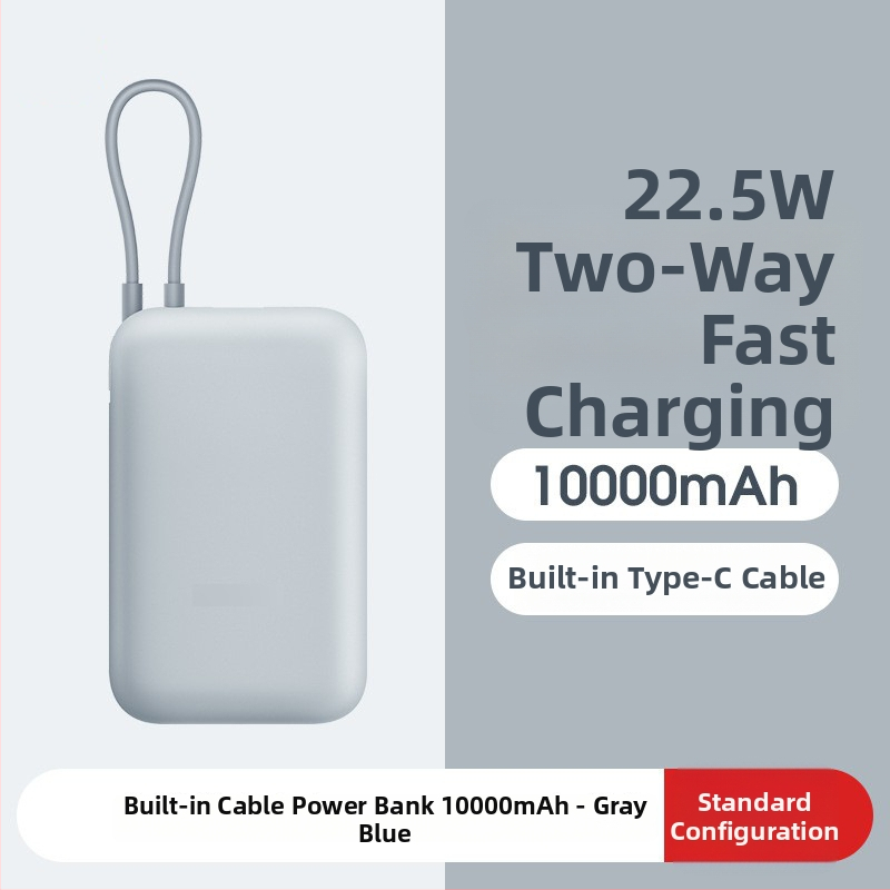 Powerbanka s integrovaným káblom, 10000mAh, vrecková veľkosť, 22,5 W rýchle nabíjanie, kreatívny dizajn