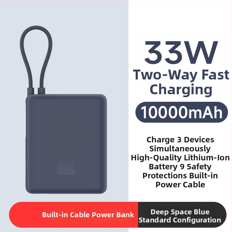 Powerbanka s integrovaným káblom, 10000mAh, vrecková veľkosť, 22,5 W rýchle nabíjanie, kreatívny dizajn
