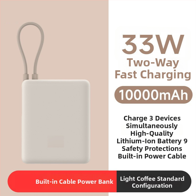 Powerbanka s integrovaným káblom, 10000mAh, vrecková veľkosť, 22,5 W rýchle nabíjanie, kreatívny dizajn
