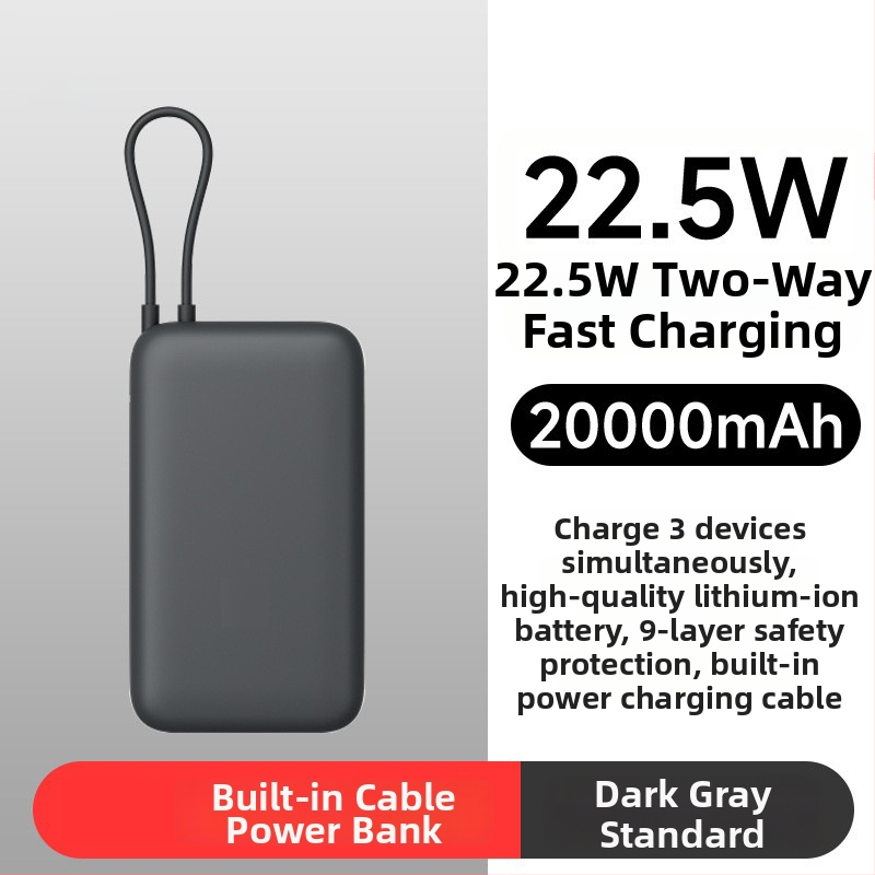 Powerbanka s integrovaným káblom, 10000mAh, vrecková veľkosť, 22,5 W rýchle nabíjanie, kreatívny dizajn