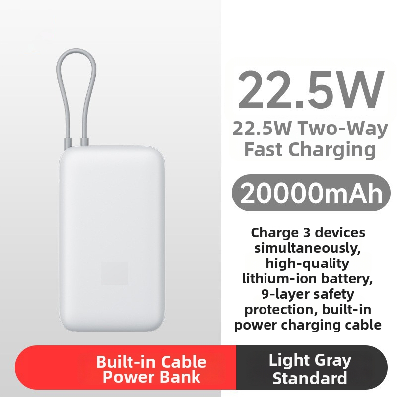 Powerbanka s integrovaným káblom, 10000mAh, vrecková veľkosť, 22,5 W rýchle nabíjanie, kreatívny dizajn