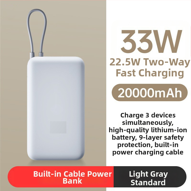 Powerbanka s integrovaným káblom, 10000mAh, vrecková veľkosť, 22,5 W rýchle nabíjanie, kreatívny dizajn