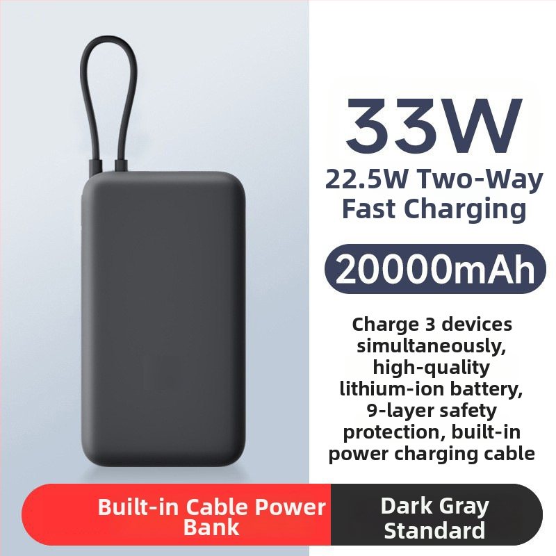 Powerbanka s integrovaným káblom, 10000mAh, vrecková veľkosť, 22,5 W rýchle nabíjanie, kreatívny dizajn