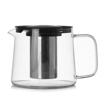 Ceainic din sticlă borosilicat de înaltă calitate, cu filtru din oțel inoxidabil, pentru infuzarea ceaiului înflorit; compatibil cu plita ceramică electrică.
