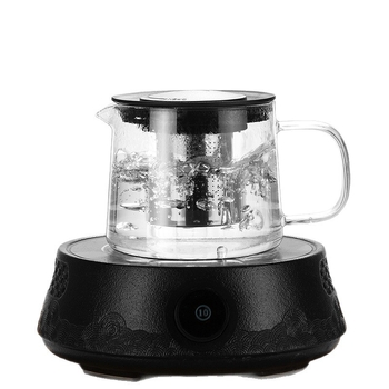 Ceainic din sticlă borosilicat de înaltă calitate, cu filtru din oțel inoxidabil, pentru infuzarea ceaiului înflorit; compatibil cu plita ceramică electrică.