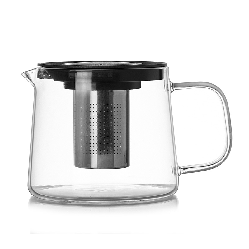 Ceainic din sticlă borosilicat de înaltă calitate, cu filtru din oțel inoxidabil, pentru infuzarea ceaiului înflorit; compatibil cu plita ceramică electrică.