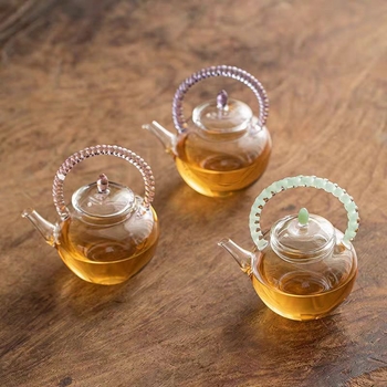 Ceainic din sticlă borosilicată înaltă, cu separare ceai-apă, stil Guangyuan/Guangya, set Kung Fu pentru ceai, ceainic floral