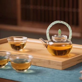 Ceainic din sticlă borosilicată înaltă, cu separare ceai-apă, stil Guangyuan/Guangya, set Kung Fu pentru ceai, ceainic floral