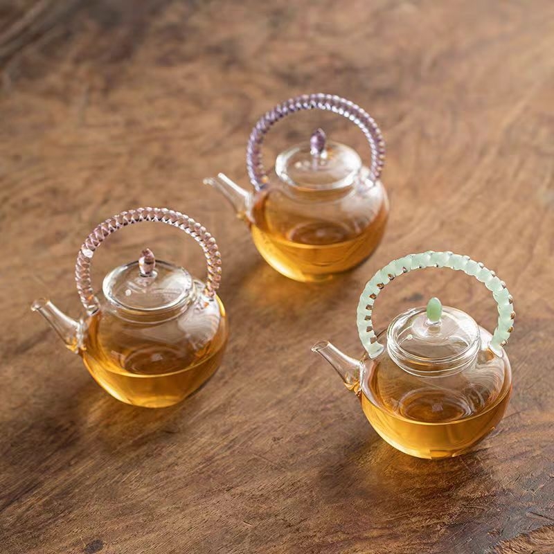 Ceainic din sticlă borosilicată înaltă, cu separare ceai-apă, stil Guangyuan/Guangya, set Kung Fu pentru ceai, ceainic floral