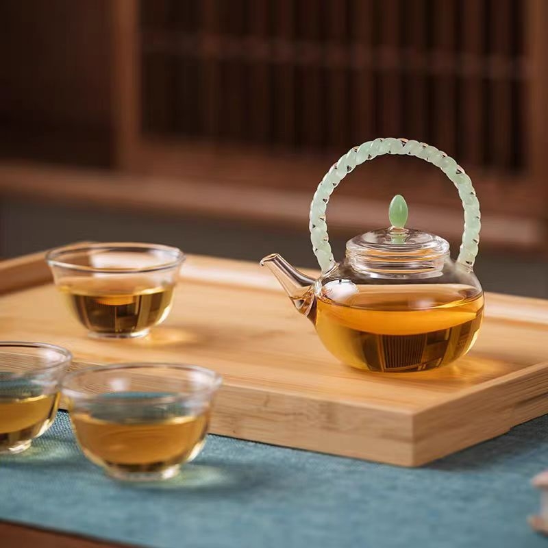 Ceainic din sticlă borosilicată înaltă, cu separare ceai-apă, stil Guangyuan/Guangya, set Kung Fu pentru ceai, ceainic floral