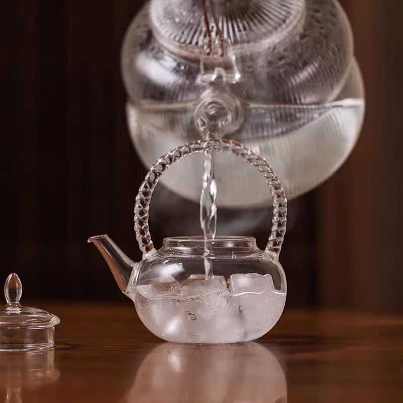 Ceainic din sticlă borosilicată înaltă, cu separare ceai-apă, stil Guangyuan/Guangya, set Kung Fu pentru ceai, ceainic floral