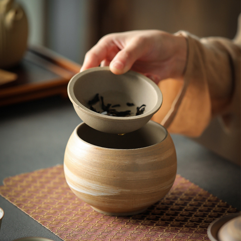 Set de spălat ceai din ceramică grosieră Jianshui, cu capac — recipient pentru zaț de ceai, bazin de apă și stil japonez retro pentru spălare