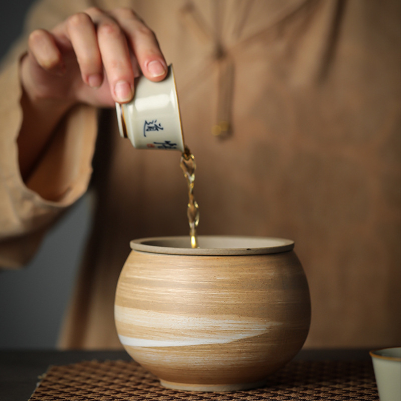 Set de spălat ceai din ceramică grosieră Jianshui, cu capac — recipient pentru zaț de ceai, bazin de apă și stil japonez retro pentru spălare