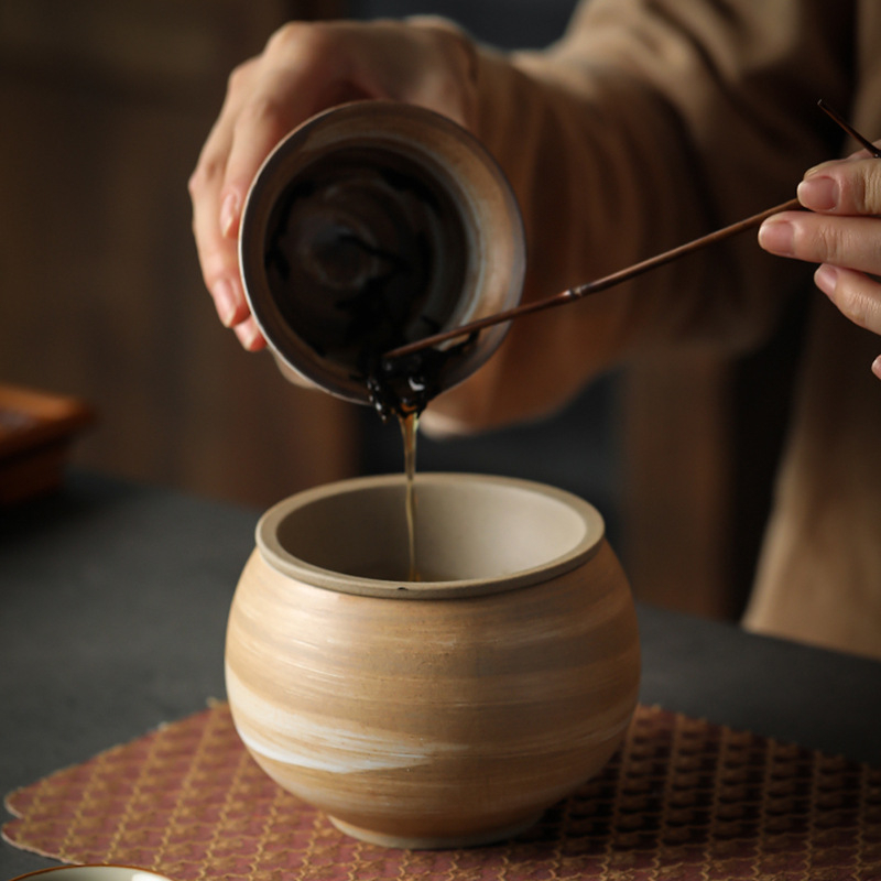 Set de spălat ceai din ceramică grosieră Jianshui, cu capac — recipient pentru zaț de ceai, bazin de apă și stil japonez retro pentru spălare
