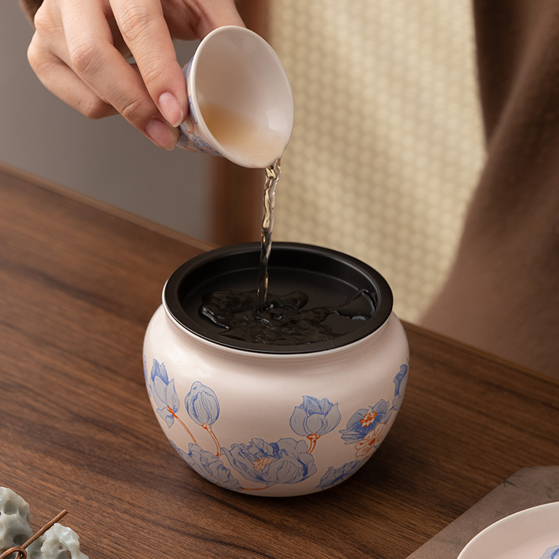 Vas ceramic pentru resturi de ceai, cu separare ceai-apă, compact pentru birou