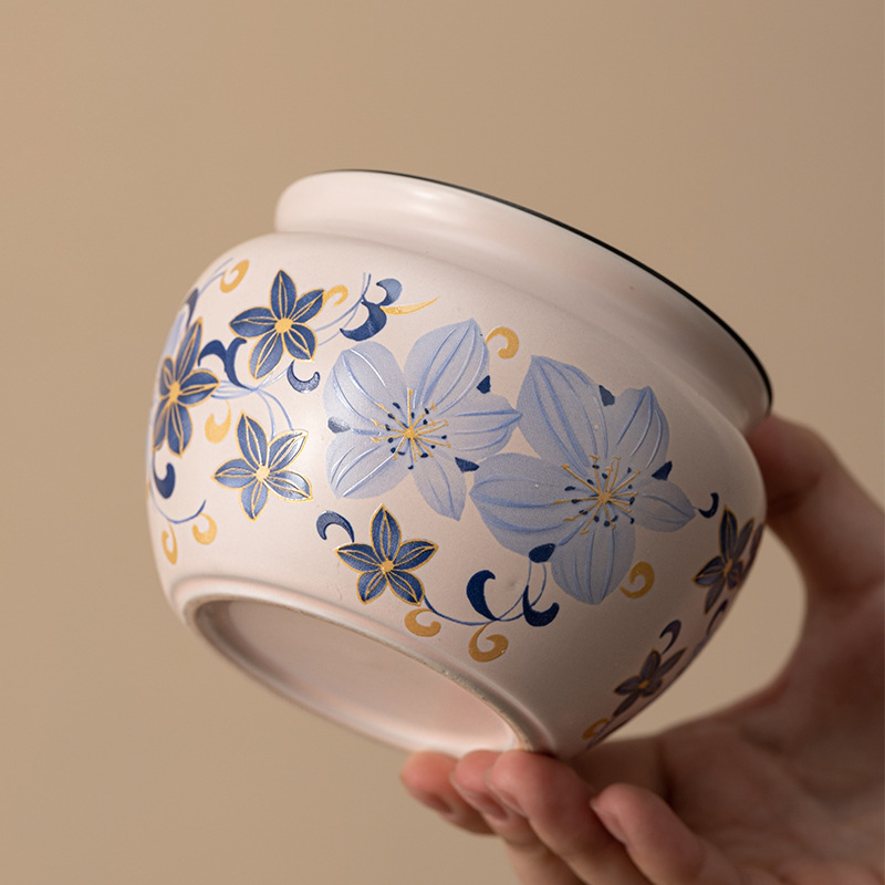 Vas ceramic pentru resturi de ceai, cu separare ceai-apă, compact pentru birou