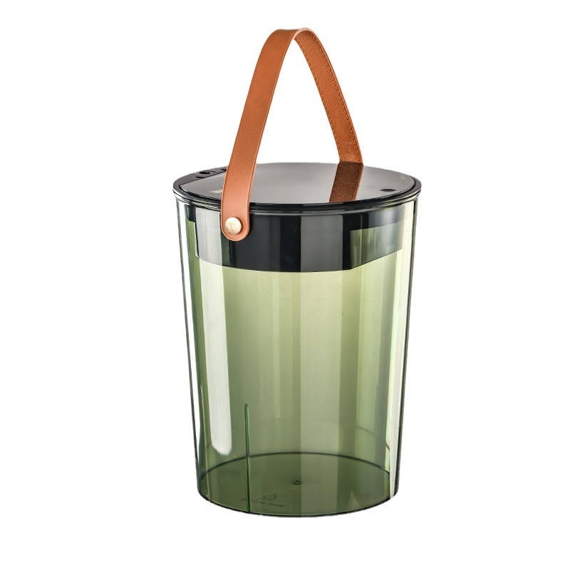 Recipient transparent din plastic cu capac, 12L, în formă de butoi, pentru depozitare și curățenie