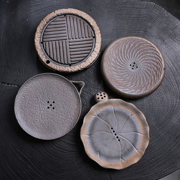 Set de ceai Kung Fu cu tavă circulară din ceramică rustică, ceainic, cești și suport pentru ceainic, pentru uz casnic