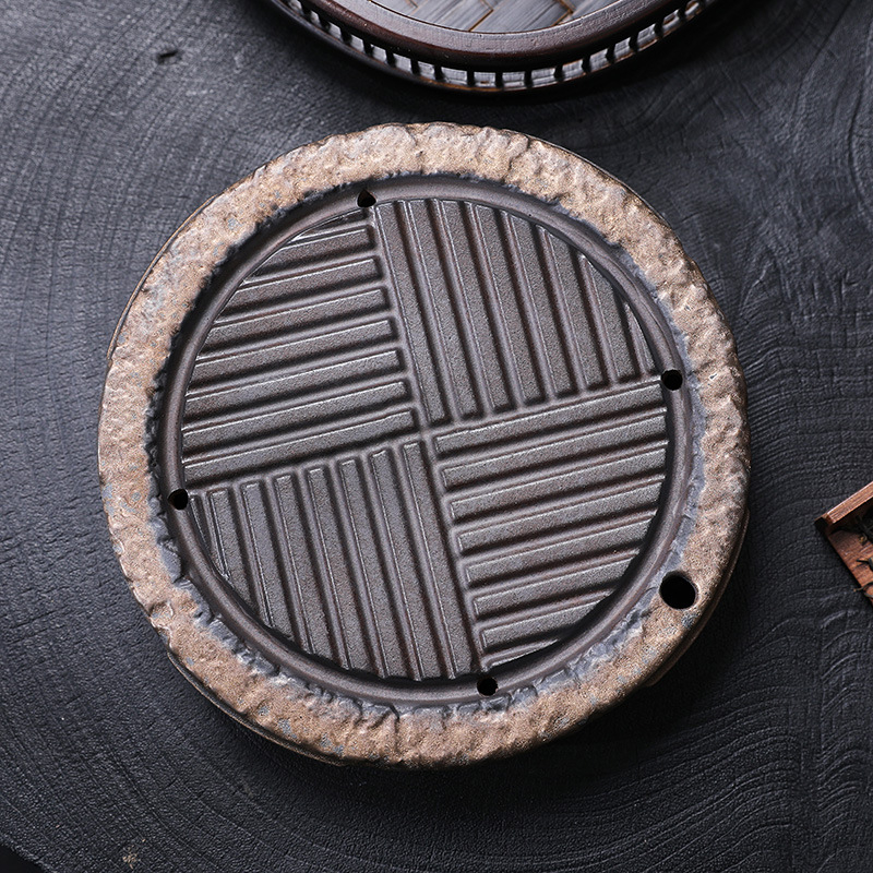 Set de ceai Kung Fu cu tavă circulară din ceramică rustică, ceainic, cești și suport pentru ceainic, pentru uz casnic