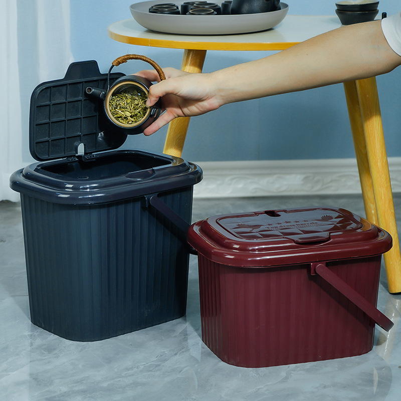 Găleată din plastic pentru resturi de ceai, cu capac, filtrare și drenaj, pentru uz casnic