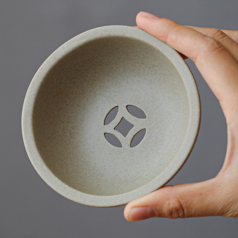 Set de accesorii pentru ceremonia ceaiului, din ceramică brută, lucrat manual, cu capac: vas de apă, coș pentru resturi de ceai, ceașcă de spălat ceai, vas de clătire și perie de curățare