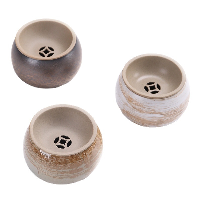Set de accesorii pentru ceremonia ceaiului, din ceramică brută, lucrat manual, cu capac: vas de apă, coș pentru resturi de ceai, ceașcă de spălat ceai, vas de clătire și perie de curățare