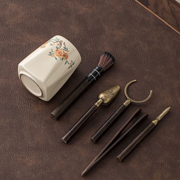 Set ceramic pentru ceremonia ceaiului, 6 piese – accesorii Gongfu premium, decor Zen Ge Kiln