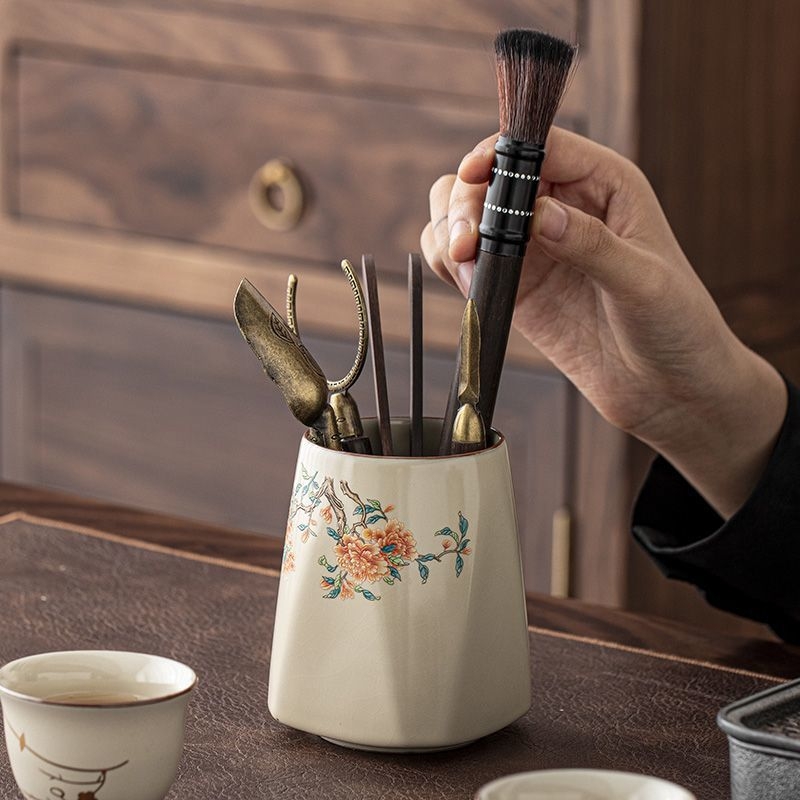Set ceramic pentru ceremonia ceaiului, 6 piese – accesorii Gongfu premium, decor Zen Ge Kiln