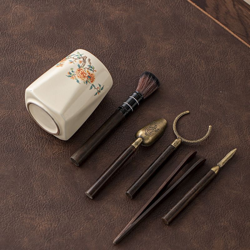 Set ceramic pentru ceremonia ceaiului, 6 piese – accesorii Gongfu premium, decor Zen Ge Kiln