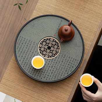 Tavă ceramică pentru ceai, stil retro chinezesc, absoarbe și reține apa, set de ceai multifuncțional