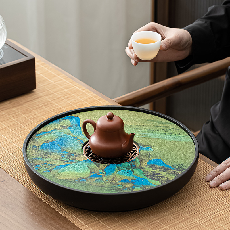 Tavă ceramică pentru ceai, stil retro chinezesc, absoarbe și reține apa, set de ceai multifuncțional