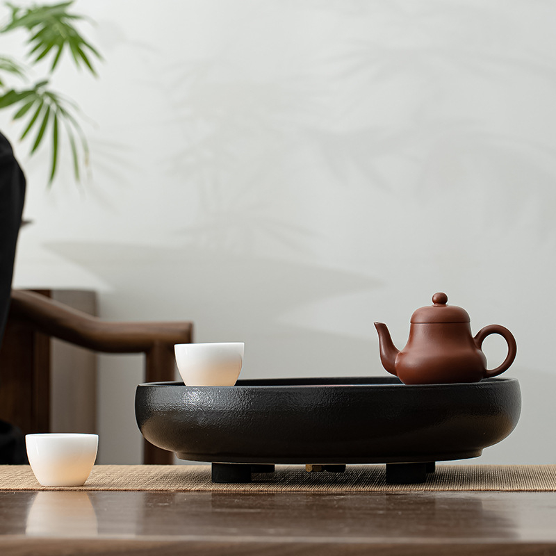 Tavă ceramică pentru ceai, stil retro chinezesc, absoarbe și reține apa, set de ceai multifuncțional
