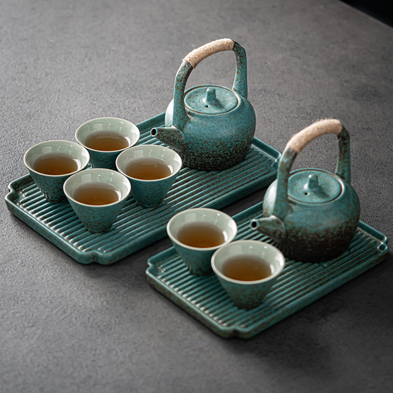 Tava ceramică pentru ceai cu variații ale glazurii la cuptor, dreptunghiulară, compactă pentru uz casnic, design modern minimalist pentru Kung Fu